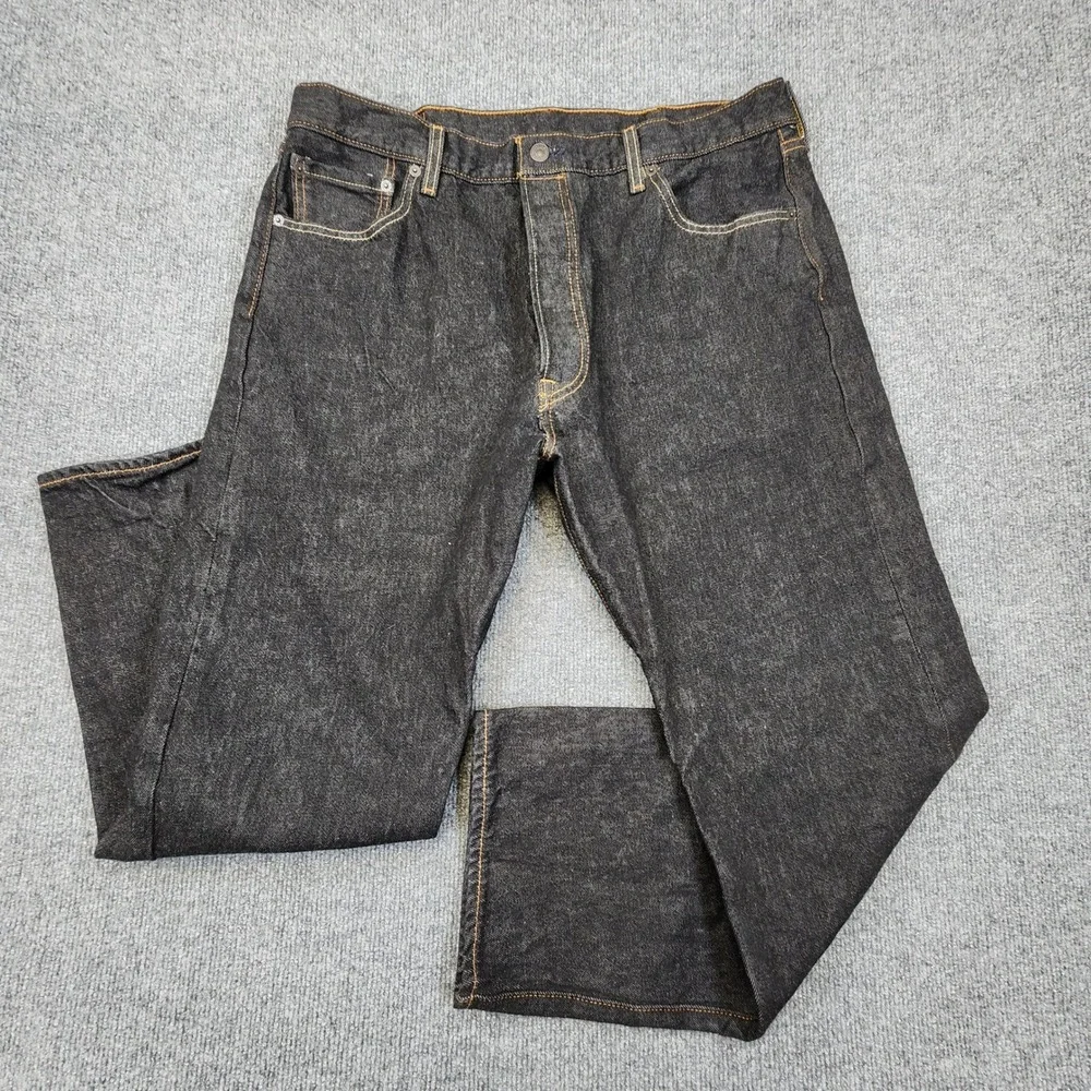 Levis 501 Original Fit Jeans Mens 38x30 (Fits 35x28) Black Dark Wash Button Fly